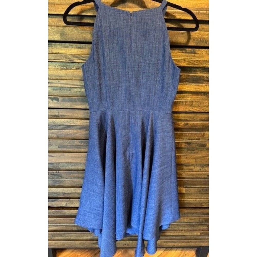White House Black Market Blue Halter Embroidered Dress 4 Petite 4P Fit and Flare - Picture 3 of 13
